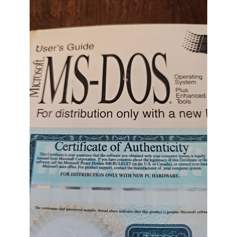 MS-DOS User's Guide Collectible Piece with COA